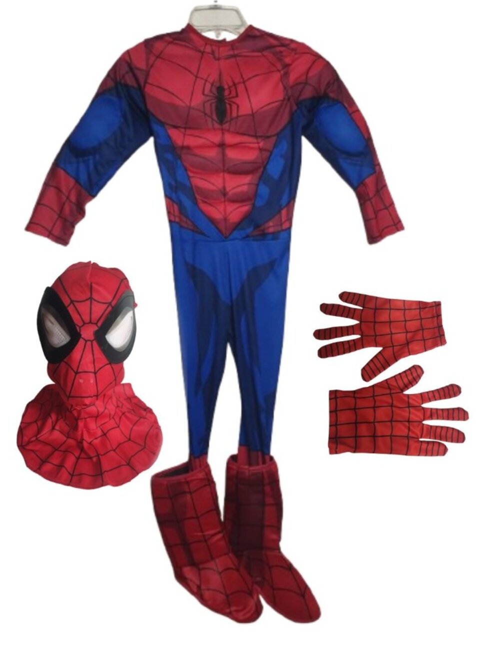 Spider-Man Boys M Complete Costume Muscle Chest Full Mask Gloves & Boot Covers